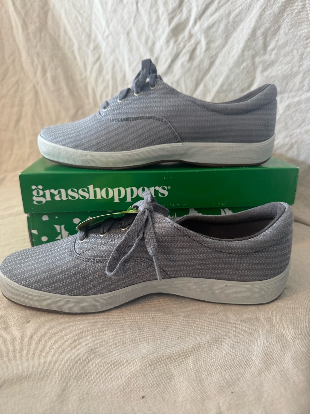 Grasshoppers Janey Ortholite Light Steel Grey Knit Lace-Up Sneakers Shoes